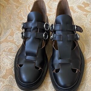 Jil Sander Black Leather Double-Buckle Fisherman Loafers